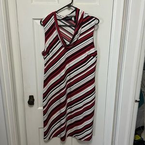 New York and Company red, black and white striped dress size xl